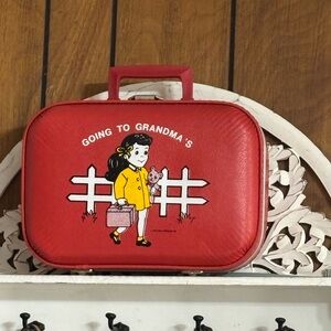 Vintage Red “Going to Grandma’s” Child’s Suitcase / Train Case 1950s 1960s